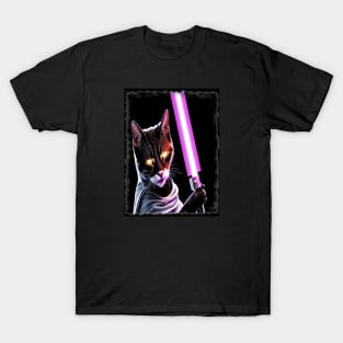 Fun Cat Print ~ AI Art ~ Fantasy Cat ~ Sci-fi Cat ~ Cats with Lightsabers T-Shirt